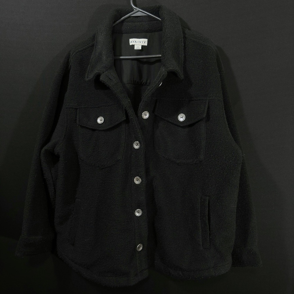 Ava & Viv Womens Utility Shacket Jacket Size 1X Black Button Up Casual Oversized